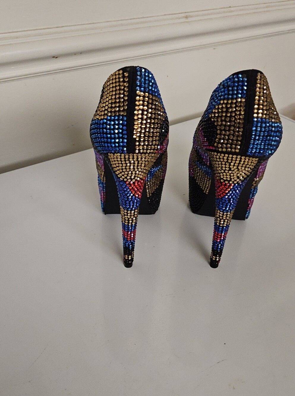 Steve Madden  Multicolor Blue Pink  Crystal Platform Stiletto Pumps - Women - Picture 3 of 8